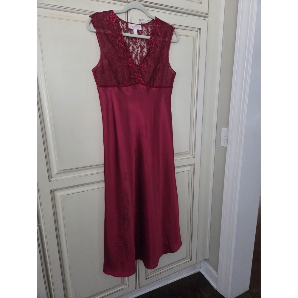 Oscar de la Renta Pink Label satin lace nightgown womens m negligee red sexy